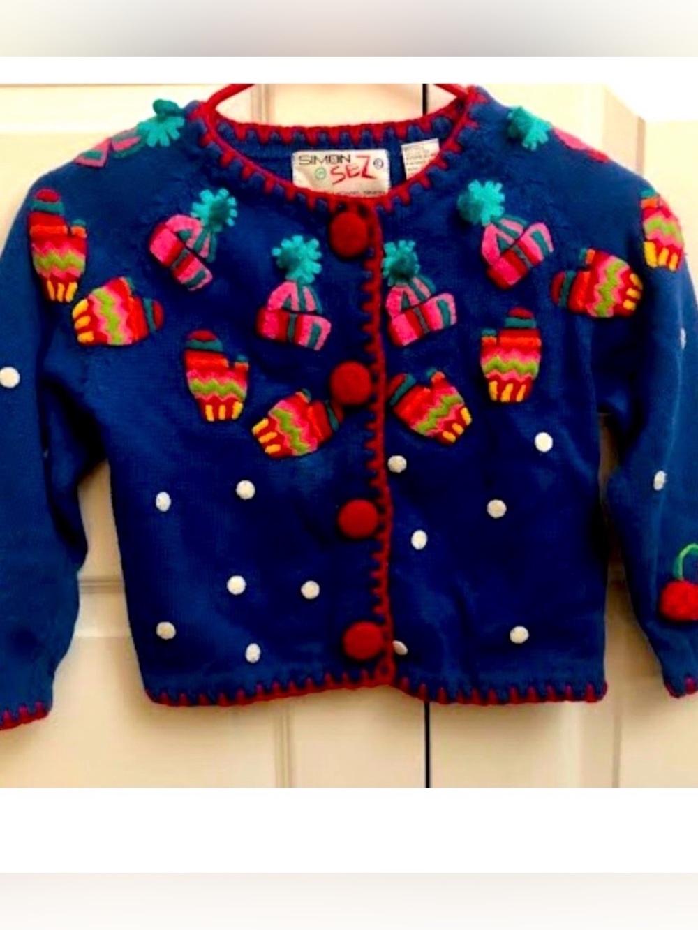 Rare 1994 Girls MICHAEL SIMON Simon Sez Let it Snow Blue Cardigan Sweater 6X